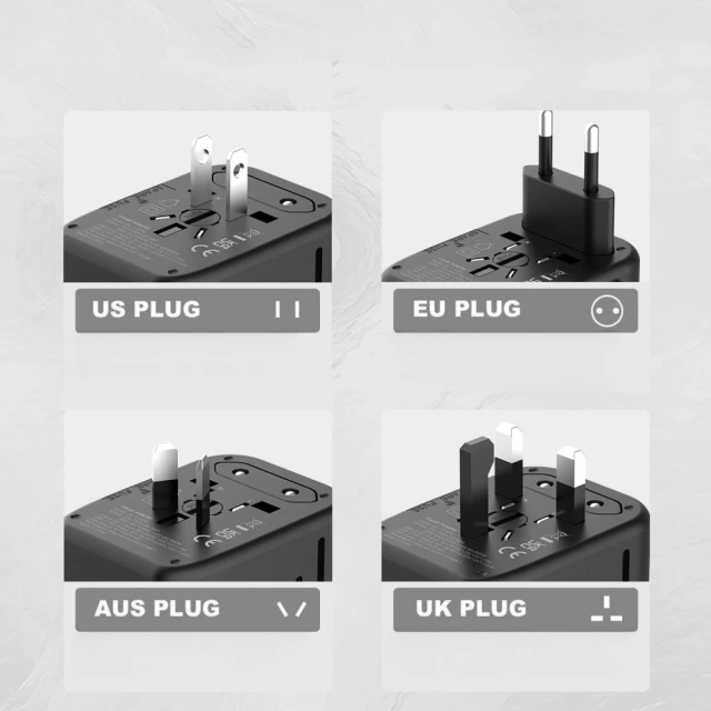 Мережевий зарядний пристрій Tech-Protect TA200 Travel Adapter EU | UK | US | AU 20W 2xUSB-C | 2xUSB-A Black (5906302368617)