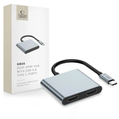 USB-хаб Tech-Protect HB08 4-in-1 USB-C to USB-A | 2x HDMI 4K 60Hz Space Grey (5906302368624)