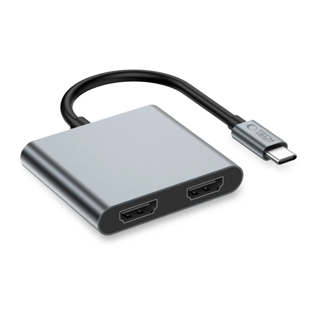 USB-хаб Tech-Protect HB08 4-in-1 USB-C to USB-A | 2x HDMI 4K 60Hz Space Grey (5906302368624)
