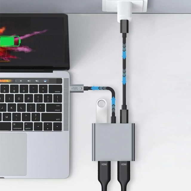 USB-хаб Tech-Protect HB08 4-in-1 USB-C to USB-A | 2x HDMI 4K 60Hz Space Grey (5906302368624)