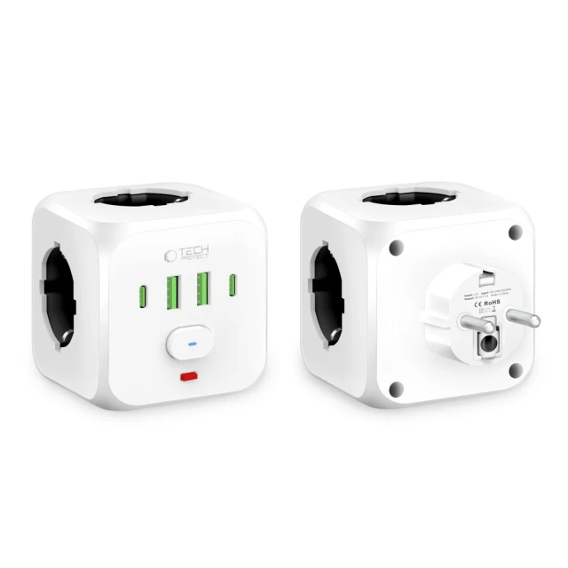 Перехідник мережевий Tech-Protect PCL3X4 2xUSB-A/2xUSB-C/3xSocket White (5906302372096)