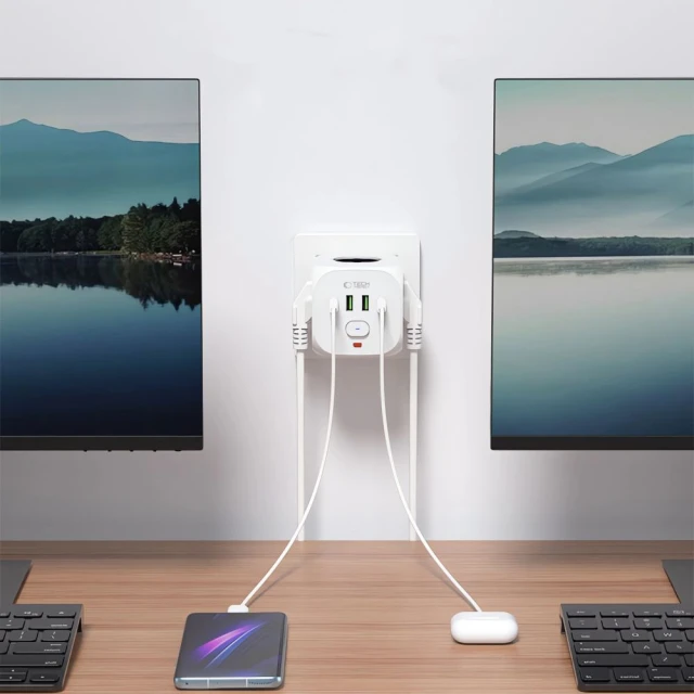 Перехідник мережевий Tech-Protect PCL3X4 2xUSB-A/2xUSB-C/3xSocket White (5906302372096)
