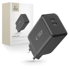 Мережевий зарядний пристрій Tech-Protect NC45W-GaN PD 45W 2xUSB-C Black (5906302372386)