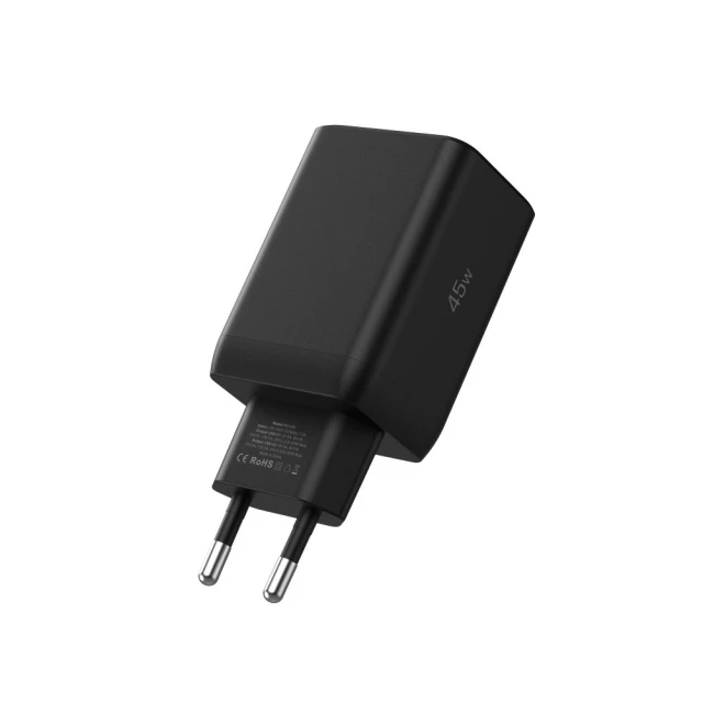 Сетевое зарядное устройство Tech-Protect NC45W-GaN PD 45W 2xUSB-C Black (5906302372386)