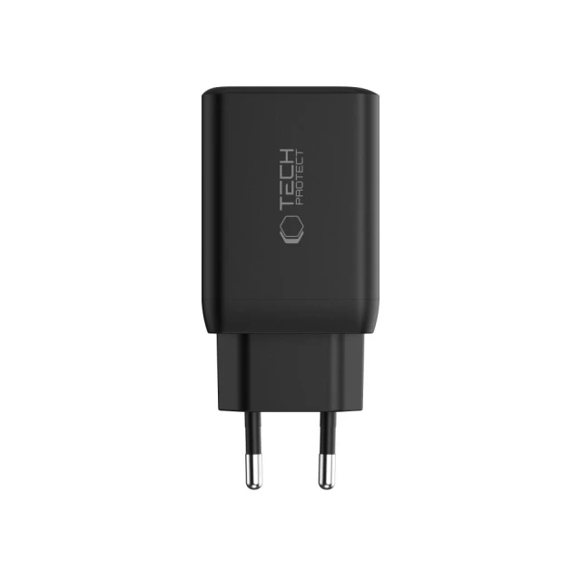 Сетевое зарядное устройство Tech-Protect NC45W-GaN PD 45W 2xUSB-C Black (5906302372386)