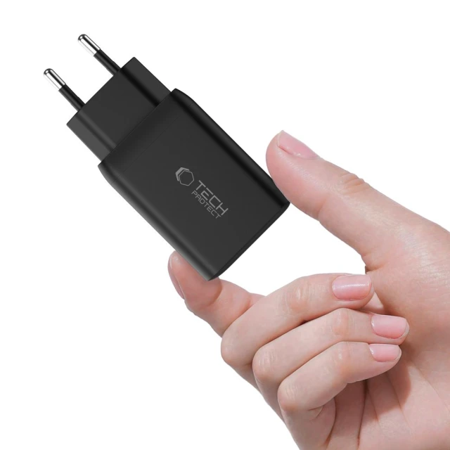 Сетевое зарядное устройство Tech-Protect NC45W-GaN PD 45W 2xUSB-C Black (5906302372386)