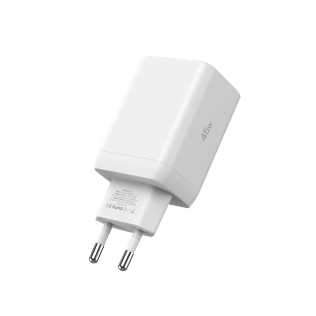 Мережевий зарядний пристрій Tech-Protect NC45W-GaN PD 45W 2xUSB-C White (5906302372393)