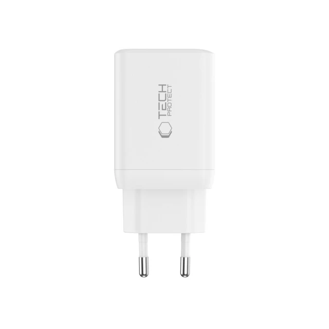 Мережевий зарядний пристрій Tech-Protect NC45W-GaN PD 45W 2xUSB-C White (5906302372393)