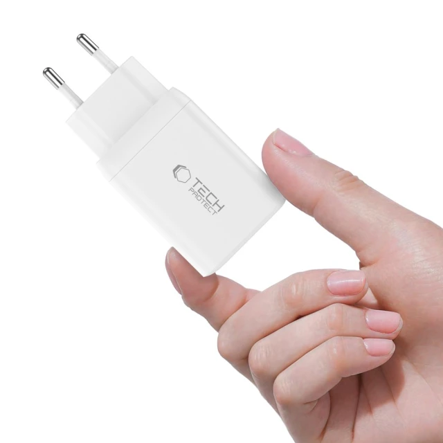 Мережевий зарядний пристрій Tech-Protect NC45W-GaN PD 45W 2xUSB-C White (5906302372393)