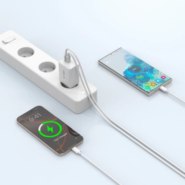 Мережевий зарядний пристрій Tech-Protect NC45W-GaN PD 45W 2xUSB-C White (5906302372393)
