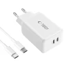 Мережевий зарядний пристрій Tech-Protect NC45W-GaN PD 45W 2xUSB-C with USB-C to USB-C Cable 1m White (5906302372409)