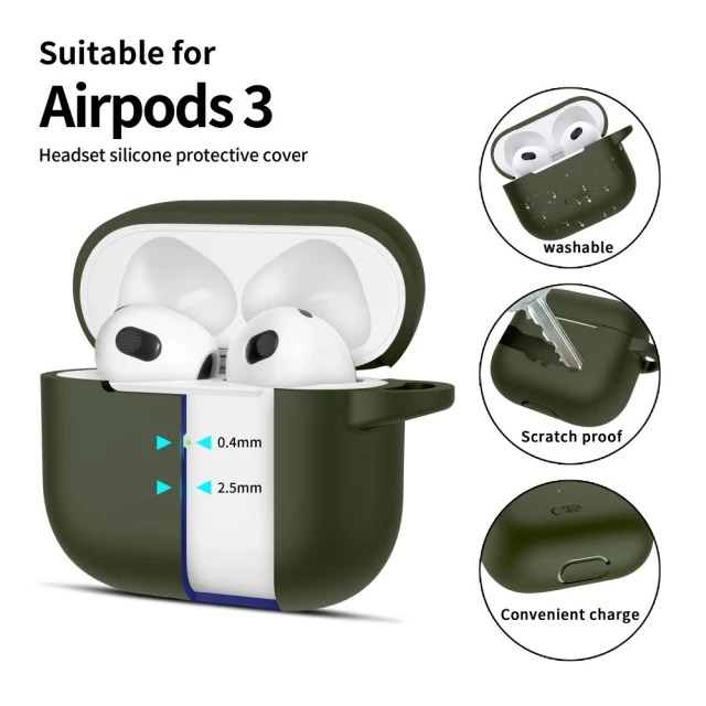 Чохол для навушників Tech-Protect Silicone Hook для AirPods 3 Olive Green (5906302375110)