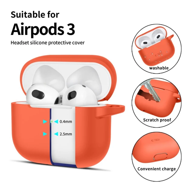 Чохол для навушників Tech-Protect Silicone Hook для AirPods 3 Neon Orange (5906302375134)