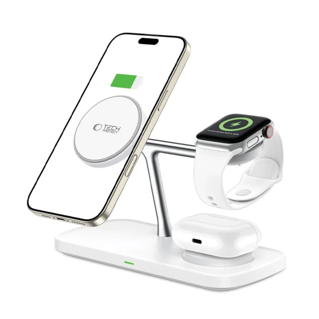 Бездротовий зарядний пристрій Tech-Protect A45 3-in-1 15W White with MagSafe (5906302375615)