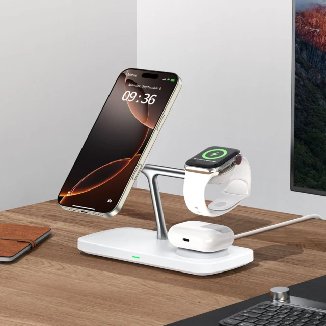 Бездротовий зарядний пристрій Tech-Protect A45 3-in-1 15W White with MagSafe (5906302375615)