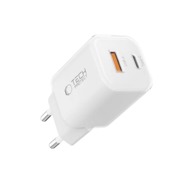 Сетевое зарядное устройство Tech-Protect NCM33W PD/QC 33W USB-C | USB-A White (5906302375752)