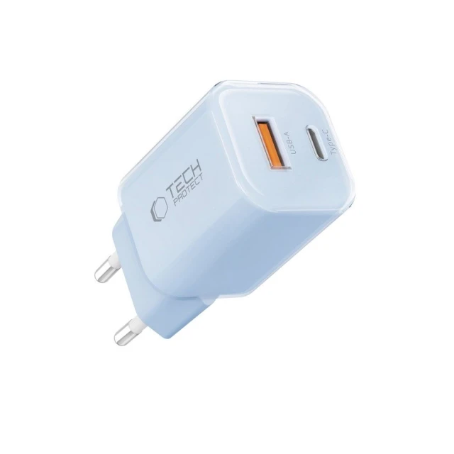 Мережевий зарядний пристрій Tech-Protect NCM33W PD/QC 33W USB-C | USB-A Baby Blue (5906302375769)