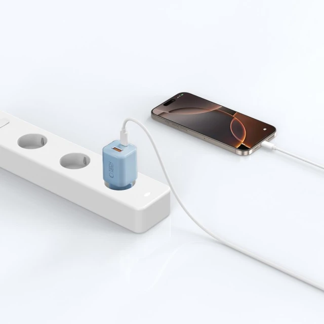 Мережевий зарядний пристрій Tech-Protect NCM33W PD/QC 33W USB-C | USB-A Baby Blue (5906302375769)