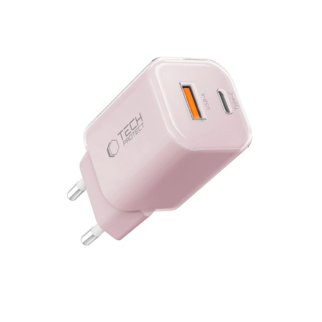 Мережевий зарядний пристрій Tech-Protect NCM33W PD/QC 33W USB-C | USB-A Baby Pink (5906302375776)