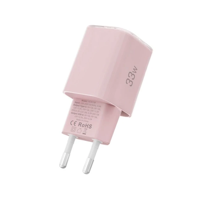 Мережевий зарядний пристрій Tech-Protect NCM33W PD/QC 33W USB-C | USB-A Baby Pink (5906302375776)