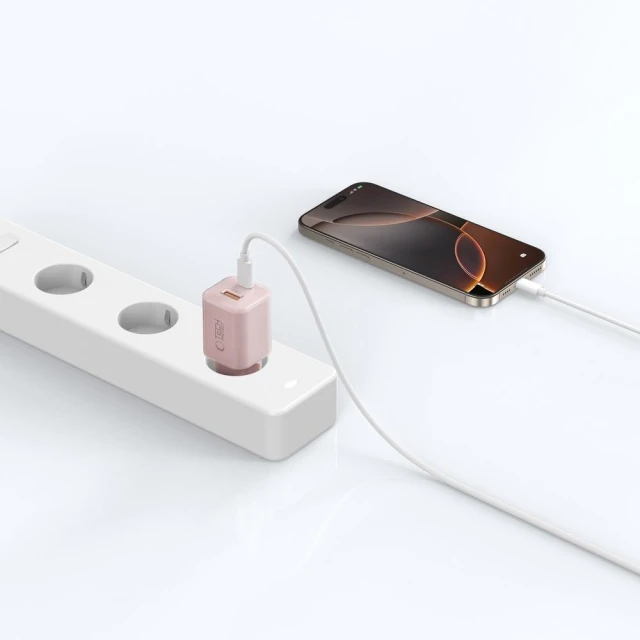 Мережевий зарядний пристрій Tech-Protect NCM33W PD/QC 33W USB-C | USB-A Baby Pink (5906302375776)