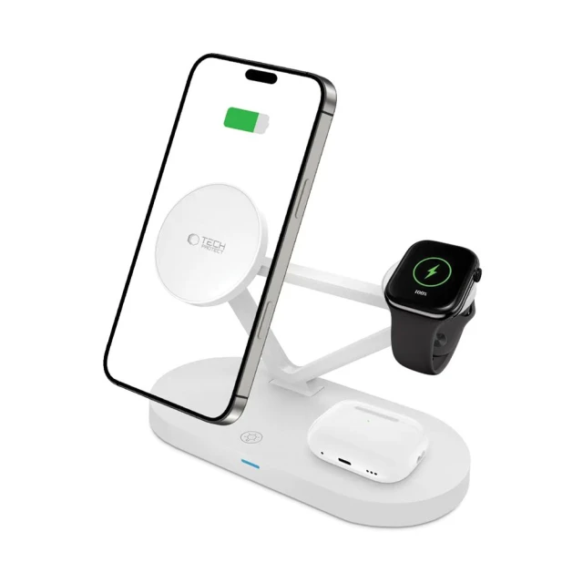 Бездротовий зарядний пристрій Tech-Protect A41 15W 3-in-1 White with MagSafe (5906302380145)