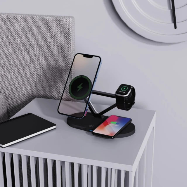 Бездротовий зарядний пристрій Tech-Protect A41 15W 3-in-1 Black with MagSafe (5906302380152)