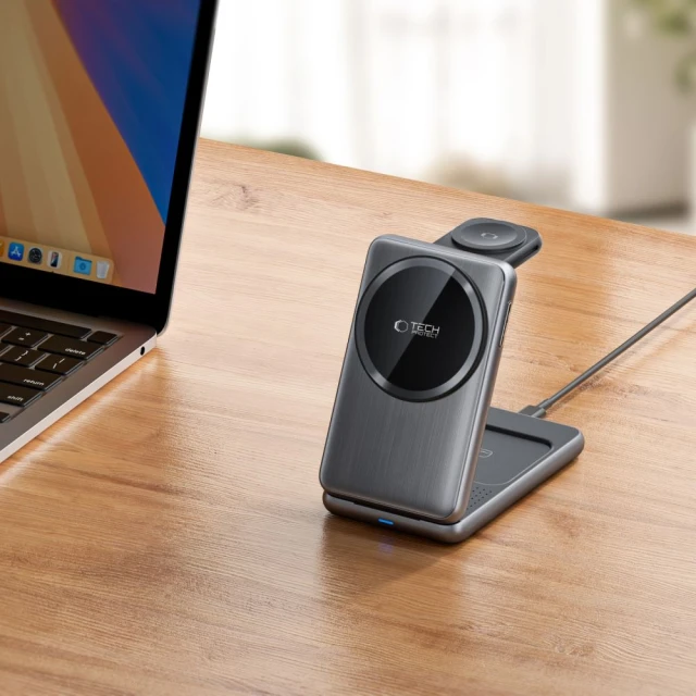 Бездротовий зарядний пристрій Tech-Protect A42 3-in-1 15W Space Grey with MagSafe (5906302380169)