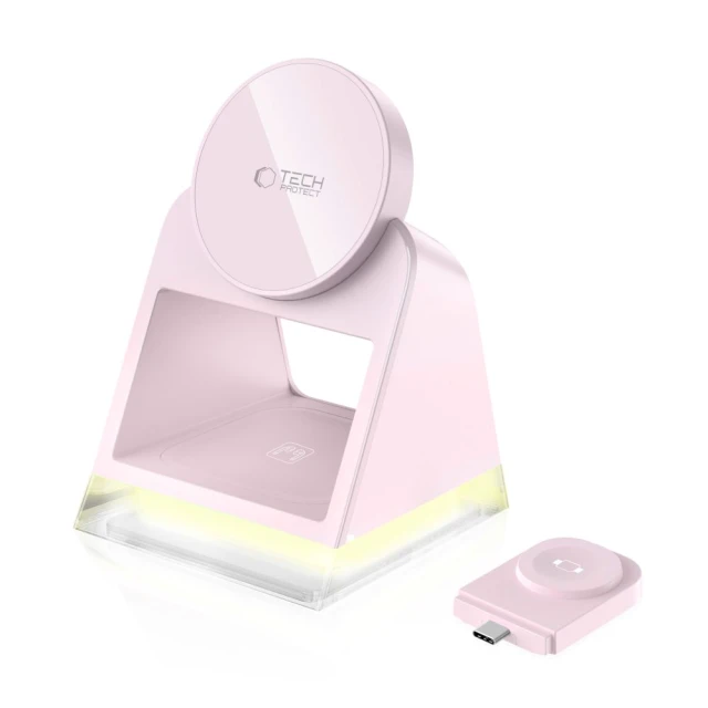 Бездротовий зарядний пристрій Tech-Protect A43 3-in-1 15W Baby Pink with MagSafe (5906302380190)