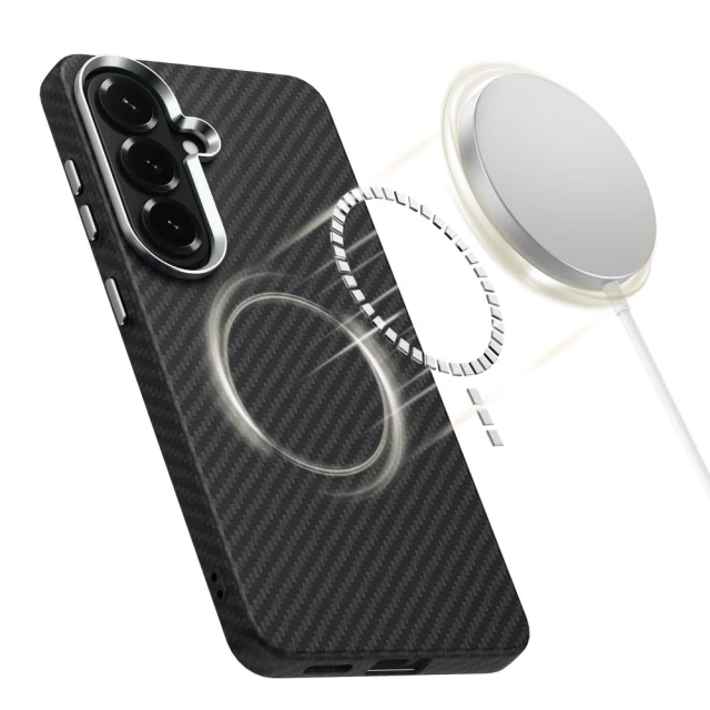 Чохол Tech-Protect Ion Carbon для Samsung Galaxy S26 Black/Silver with MagSafe (5906302390519)