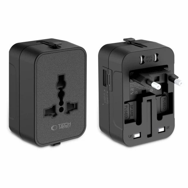 Подорожній адаптер Tech-Protect TA300 Travel Adapter EU / UK / US / AU Black (5906302392919)