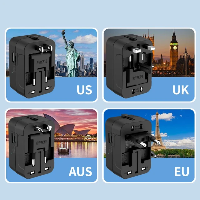 Подорожній адаптер Tech-Protect TA300 Travel Adapter EU / UK / US / AU Black (5906302392919)