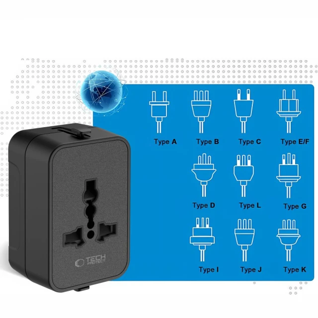 Подорожній адаптер Tech-Protect TA300 Travel Adapter EU / UK / US / AU Black (5906302392919)