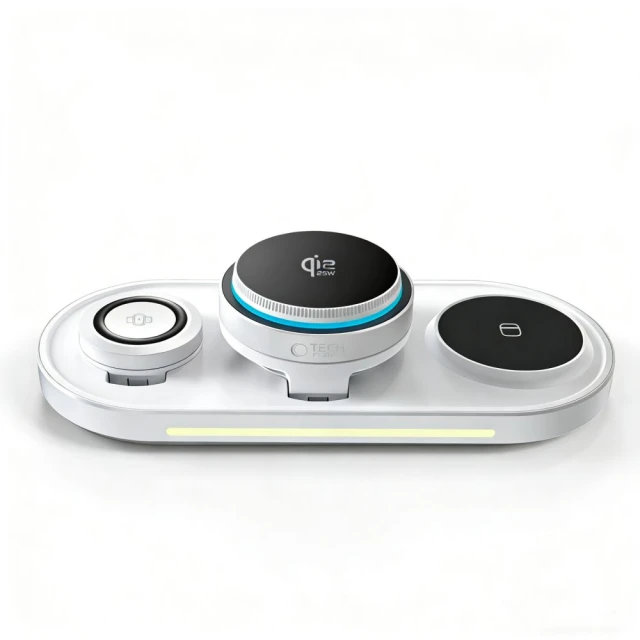 Бездротова зарядка Tech-Protect A51 ArcticBoost 3in1 Magnetic 25W Qi2.2 White with MagSafe (5906302392971)