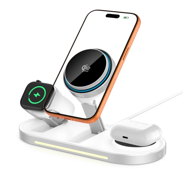 Бездротова зарядка Tech-Protect A51 ArcticBoost 3in1 Magnetic 25W Qi2.2 White with MagSafe (5906302392971)