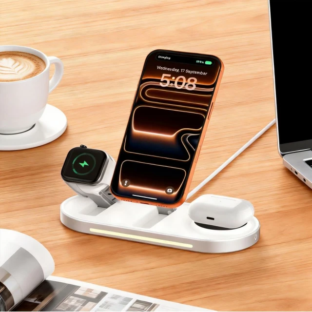 Бездротова зарядка Tech-Protect A51 ArcticBoost 3in1 Magnetic 25W Qi2.2 White with MagSafe (5906302392971)