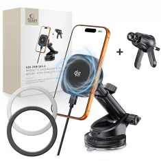 Автотримач Tech-Protect V20 ArcticBoost Magnetic Dashboard & Vent Wireless Charger 25W Qi2.2 Black (5906302392995)