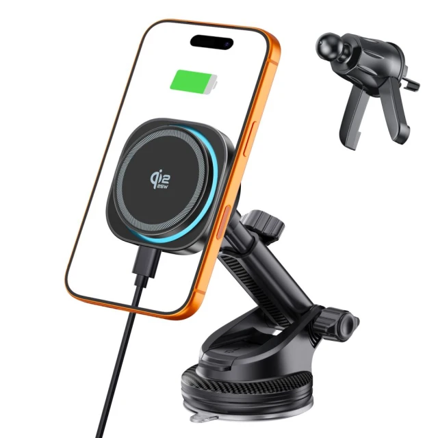 Автотримач Tech-Protect V20 ArcticBoost Magnetic Dashboard & Vent Wireless Charger 25W Qi2.2 Black (5906302392995)