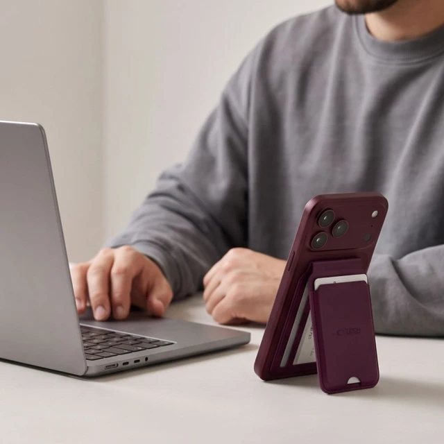 Магнітний картхолдер Tech-Protect MagWallet Stand MagSafe з RFID Burgundy (5906302399789)