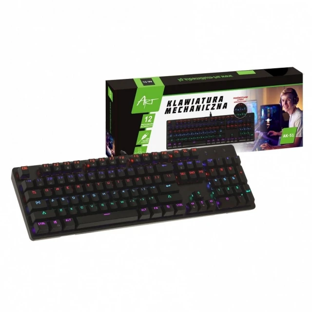 Клавиатура проводная Art AK-51 USB QWERTY механическая с подсветкой Black (5906721170419)