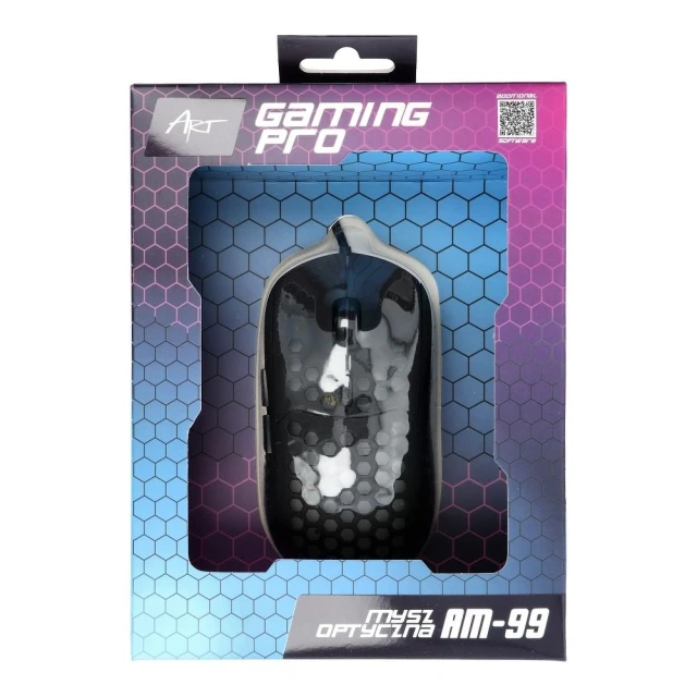 Дротова комп'ютерна миша ART AM-99 USB A 6400 dpi з підсвічуванням Black (5906721170525)