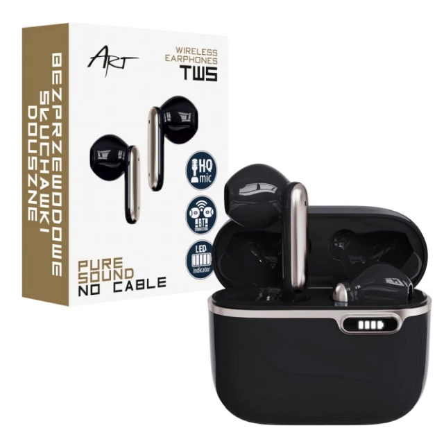 Наушники беспроводные Art TWS AP-TW-B4B с док-станцией USB C Black (5906721170891)