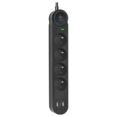 Подовжувач Art FU815 4 розетки + 2 x USB A + USB C 3 м Black (5906721173038)