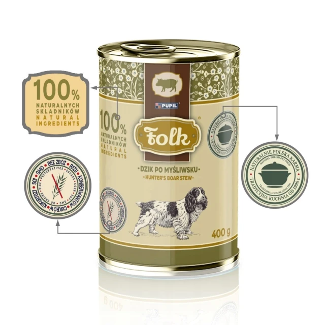 Вологий корм для собак Folk з кабаном по-мисливськи 400 г (5906731523151)