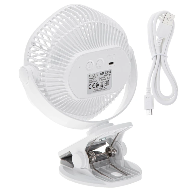 Портативний вентилятор Adler AD 7335 6 Вт 12,7 см 3 швидкості 360° White (5906843080016)