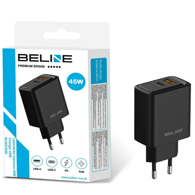 Мережевий зарядний пристрій Beline Super Silicone PD 45W USB-A | USB-C Black (BLN2CB45)