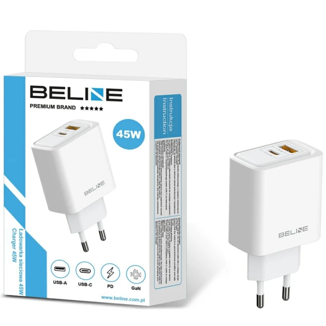Мережевий зарядний пристрій Beline Super Silicone PD 45W USB-A | USB-C White (BLN2CW45)