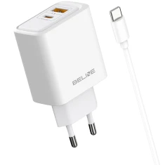 Мережевий зарядний пристрій Beline Super Silicone PD 45W USB-A | USB-C з кабелем USB-C to USB-C White (BLN2CW45C)