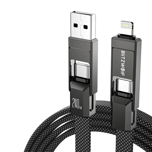 Кабель BlitzWolf BW-HDC7 USB-A/USB-C-USB-C/Lightning 1.2m 240W Black