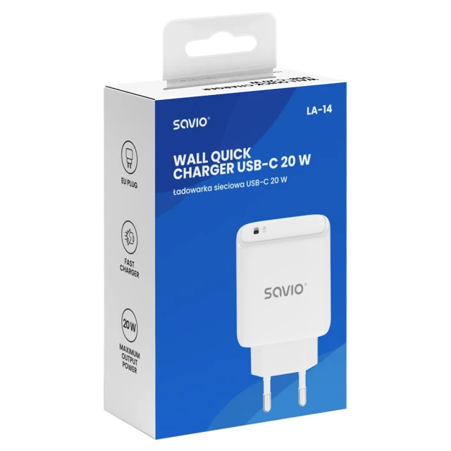 Сетевое зарядное устройство Savio LA-14 20 Вт PD 3.0 White (5907264110078)